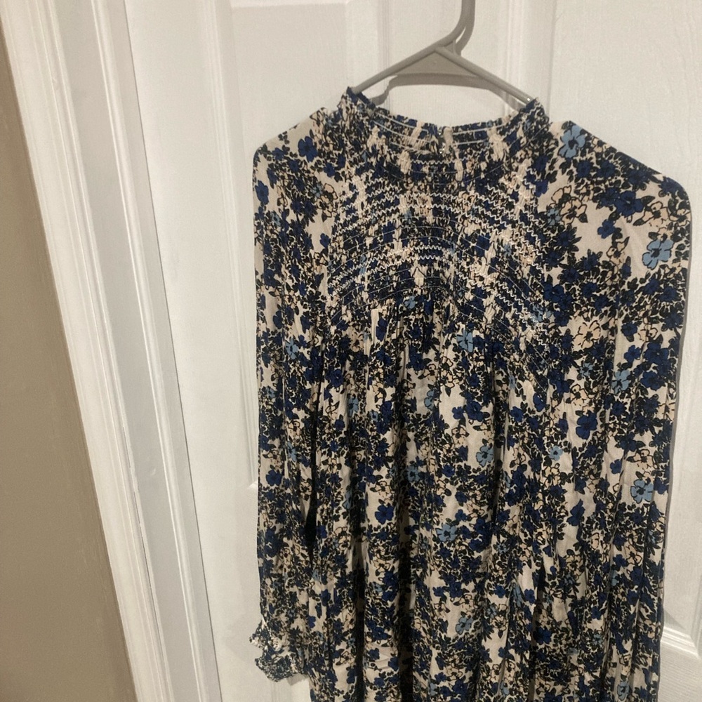 Free People Blue and White Floral Long Sleeve Dress
